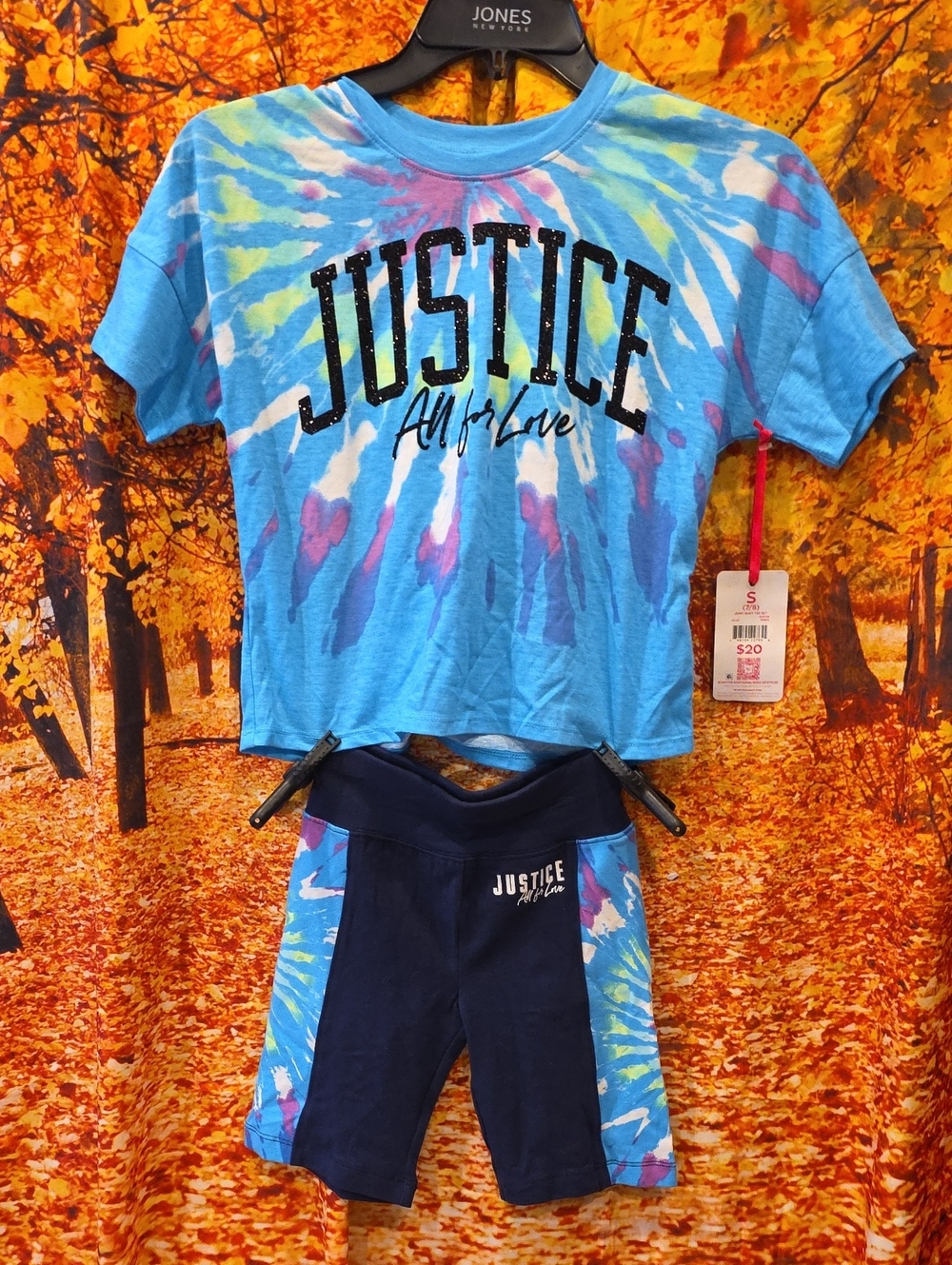 Justice Girls' Blue Tie-Dye Crop Tee & Matching Navy Bike Shorts Setin S, 7/8